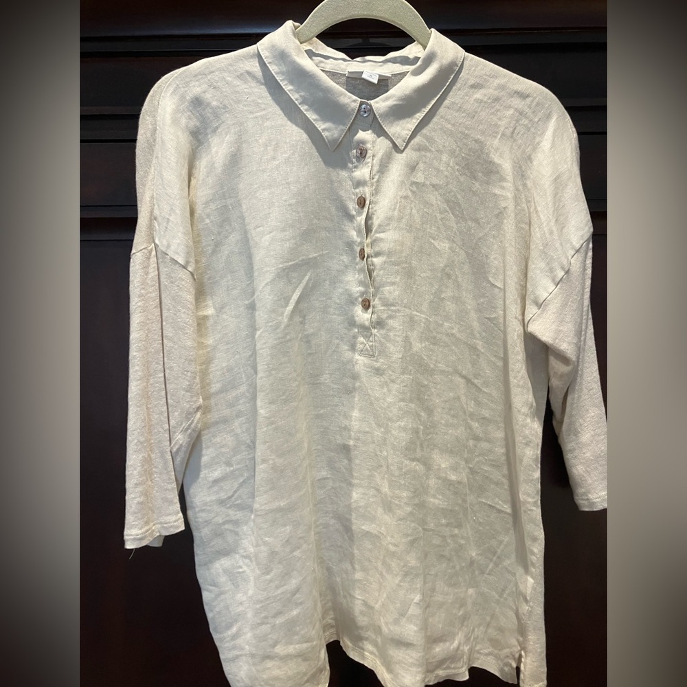J. Jill Live Linen Oversized Cream Casual Button Down Shirt